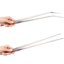 2-Pack 15-Inch Stainless Steel Tweezers Curved/Straight for Reptile Feeding
