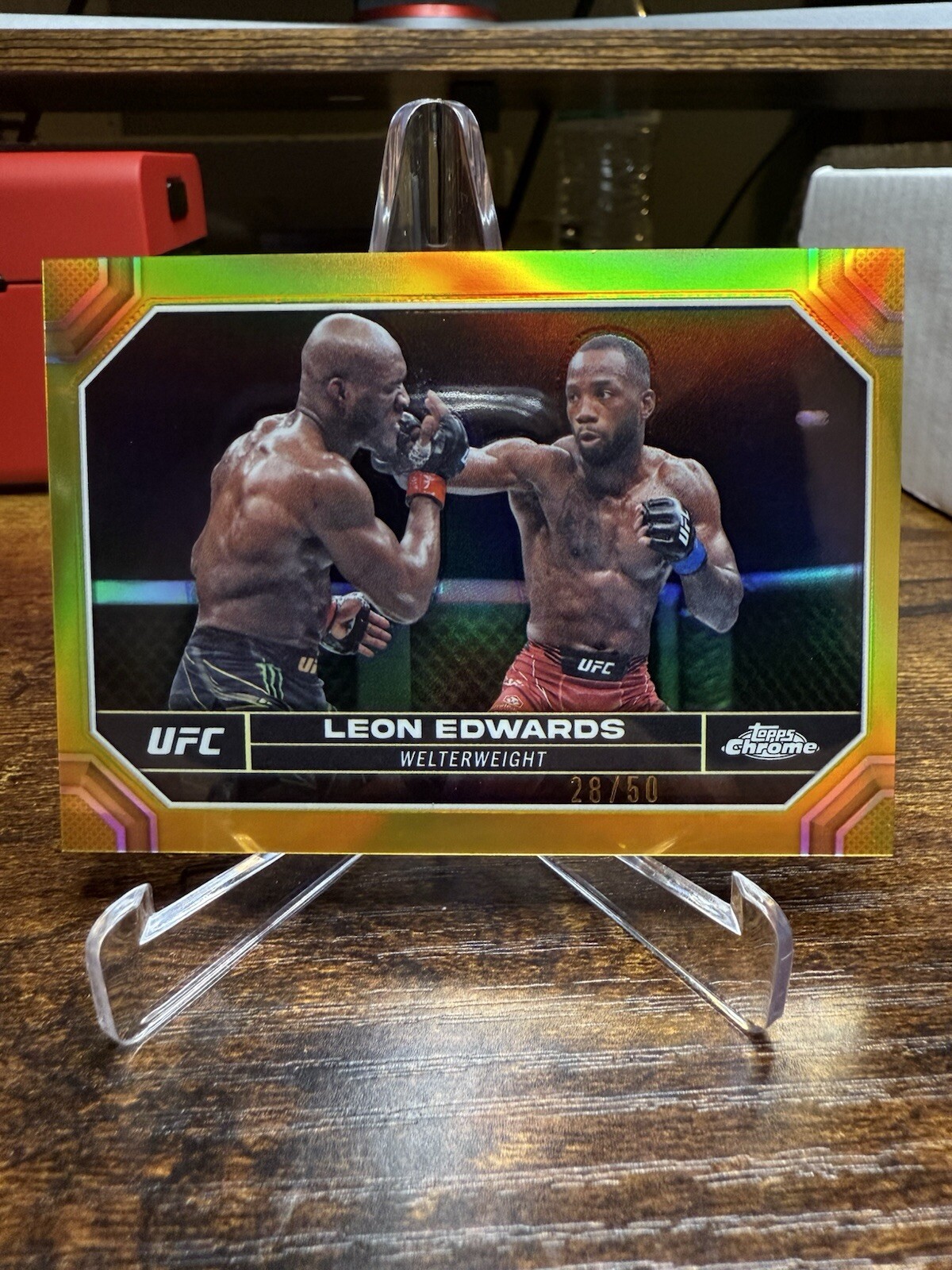 2024 Topps Chrome UFC - Leon Edwards - Gold Refractor 28/50 - No. 115