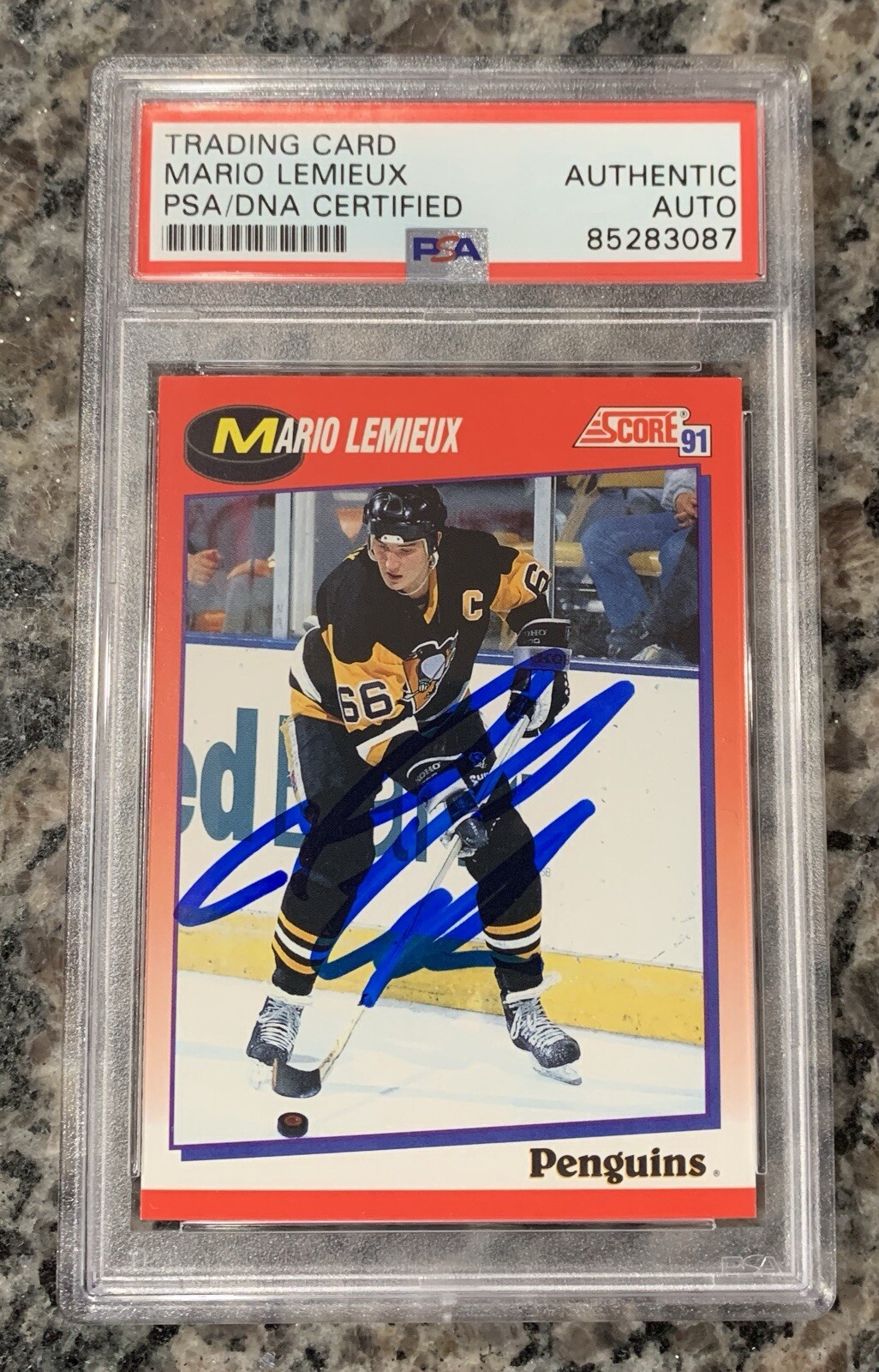 Mario Lemieux Signed 1991-92 Score Hockey Card Pittsburgh Penguins Auto PSA DNA