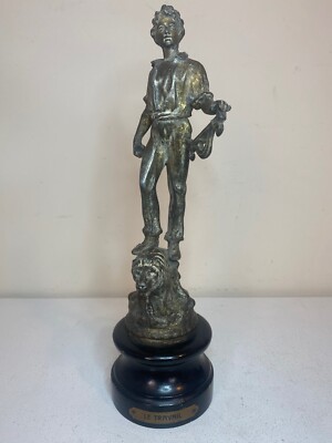 French Spelter Le Travail 11.75 inch Tall Metal Statue on Wood Base