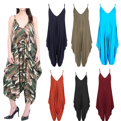 Damen Lagenlook Träger Baggy Harem Jumpsuit Kleid Top Playsuit Trägertop