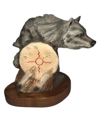Neil Rose signed numbered Spirit Wolf sculpture 729/1500 Native 