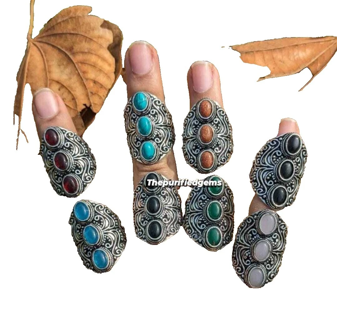 Piedra de banda Plateado Plata Anillos de Moda