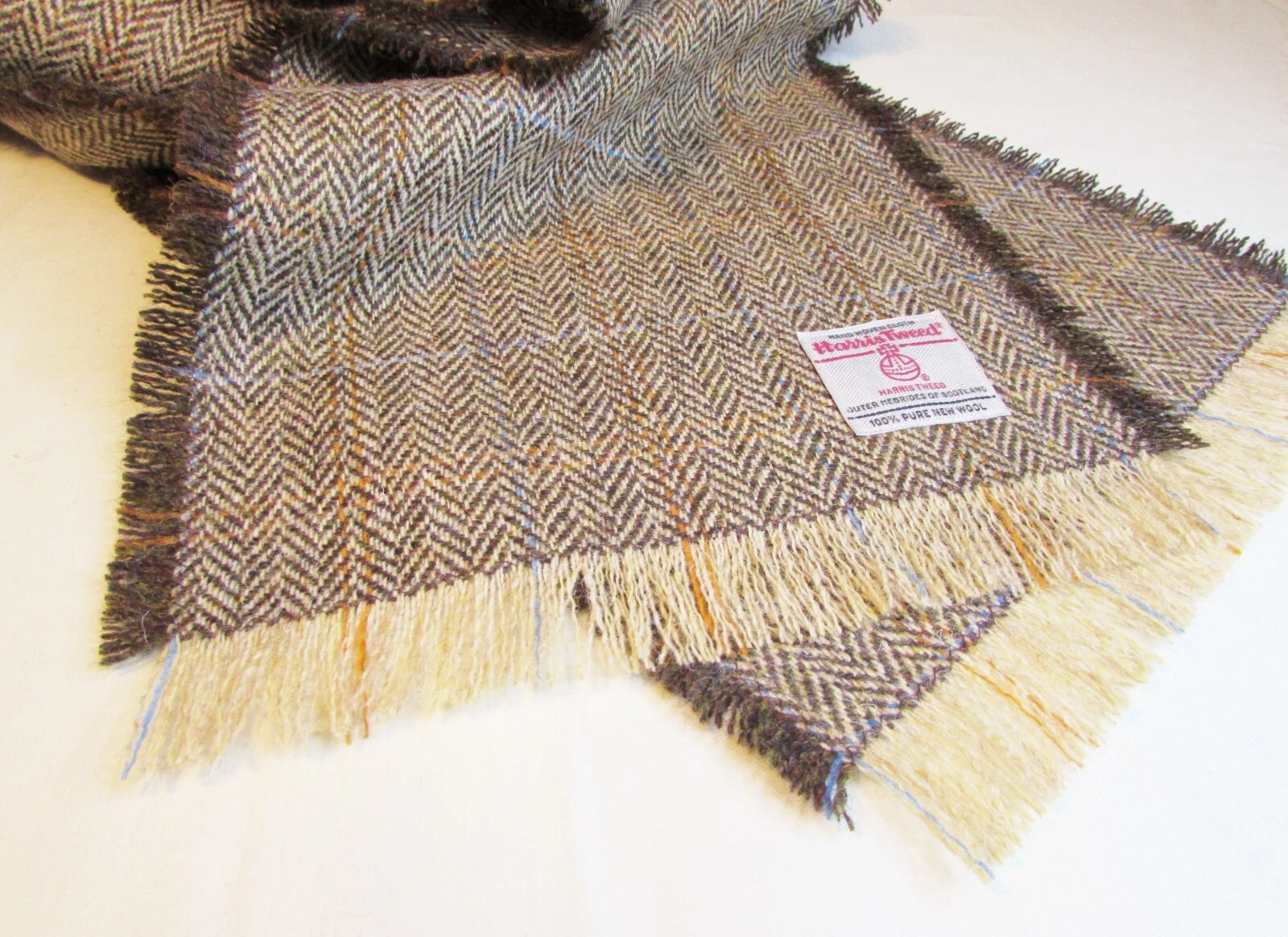 Long Harris Tweed Fringed Scarf - 200cm x 25cm - Handmade - Choice of Colours