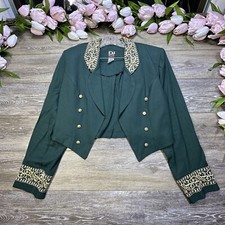 Vintage Military Jacket Blazer Size 14 By Dj Don Joy Green / Gold Womens Band