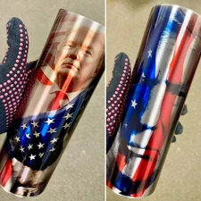 ** SILVER DONALD TRUMP USA AMERICAN FLAG POTUS 20oz STAINLESS STEEL TUMBLER CUP