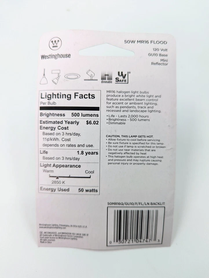 NOS! Six (6) Westinghouse 50w MR16 Frost GU10 Mini-Reflector Flood Bulbs - Image 4 of 4