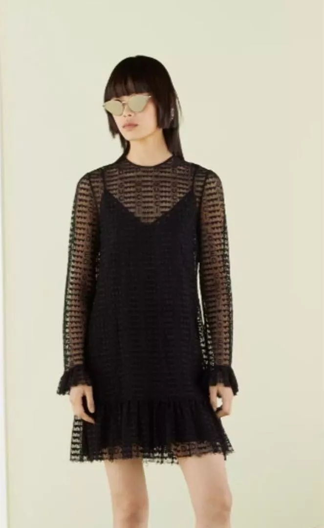 Robe GUCCI femme taille 38 nylon noir dentelle avec ceinture intérieure