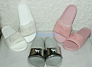 silver pink slides