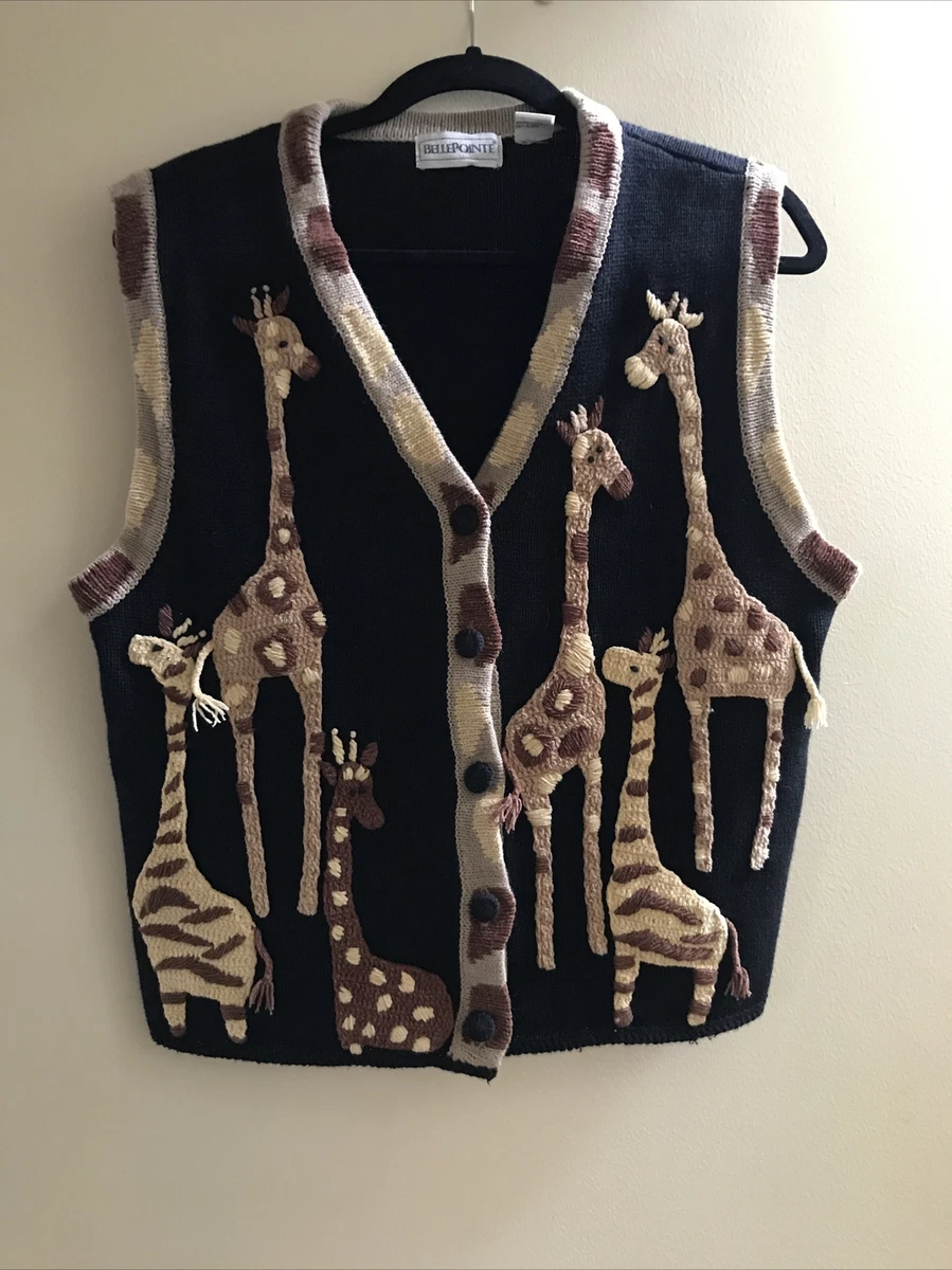 Vintage Bellepointe giraffe sweater safari vest size L large