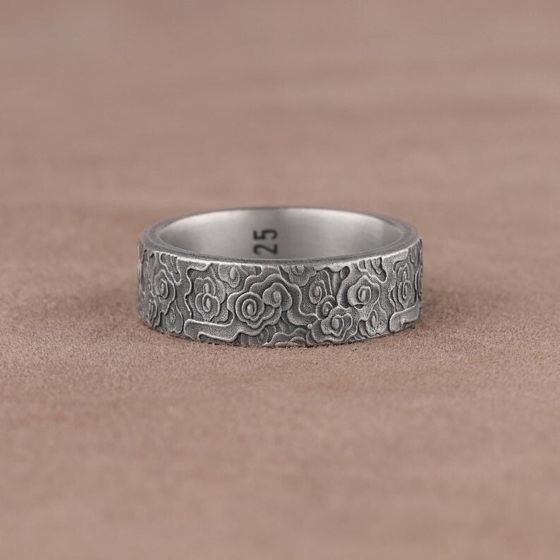 925 Sterling Silver Floral Band Ring – Vintage Flower Pattern 