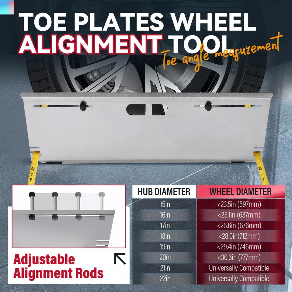 HECASA Wheel Alignment Tool Camber Caster Toe Plates 2 Tape Measures w ...