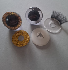25mm CRYSTAL STYLE ACRYLIC EYES WITH GOLD PINK GLITTERY IRIS EYELASHES  WASHER