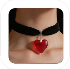Gothic Black Velvet Choker Necklace for Women Adjustable Red Heart Pendant Neckl