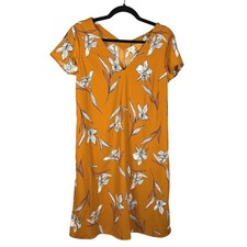 A New Day Womens Size S Floral Shift Dress Pockets Casual Career Wear Orange