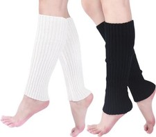 Women Fashion Knit Leg Warmers for One Size 1 Pair Black 1pair White