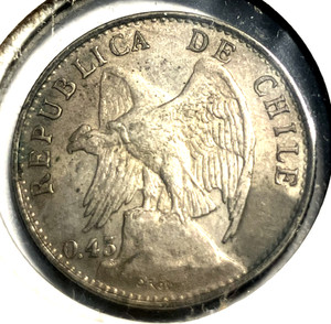 elf Chile 20 Centavos 1916 Silver  Defiant  Condor  Bird  World War I   N039