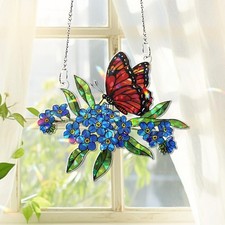 Butterfly  Forget Me Not Flowers Window Hanging: Style Acrylic Suncatcher decor