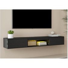 63'' Floating TV Stand with LED Light, Wall Mounted TV Console Shelf - Black