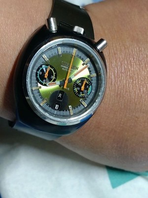 Citizen Challenge Timer 8110A Chronograph Green Dial Auto Bullhead Watch Japan