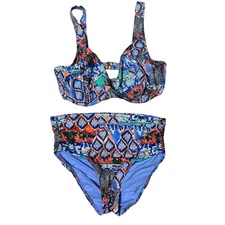 Sunseeker Bikini Abstract Artsy Printed Two Piece Swimsuit Set Size Large 