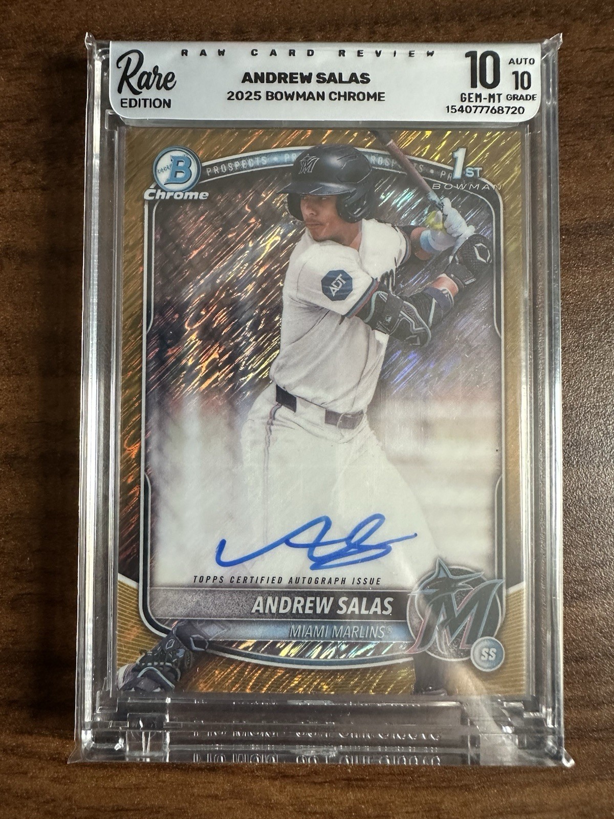 2025 Bowman Chrome Andrew Salas 1st Bowman Auto Gold Shimmer /50 Raw Card 10