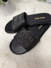 Miu Miu Black Logo Slide Sandals Women s Slip...