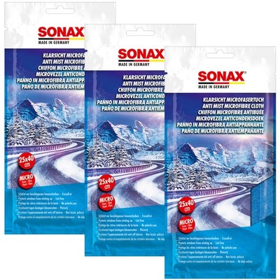 3x Sonax Anti Fog Cloth Clear Microfibre Cloth for Clear Vision 25 x 40cm