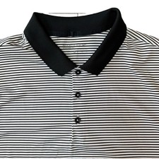 Nike Golf Polo Shirt Mens XL Dri-Fit Stretch Short Sleeve Black White Striped
