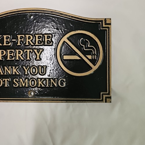 No Smoking Smoke Free Property Metal Plate Sign Gold Writing - Picture 6 of 8