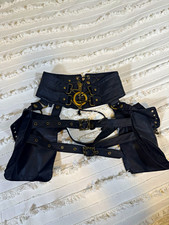 Women s Black Wide Adjustable Waist Belt Buckle Grommet Brass Hardware