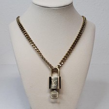 Authentic Louis Vuitton Gold Padlock w/ Unbranded Cuban Stainless Steel Chain 1
