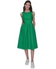 KARL LAGERFELD PARIS Bow-Back A-Line Mini Dress Sz 8 Floence Green Cotton