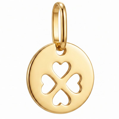 14K Gelbgold vier Herzen Kleeblatt rund Charm Anhänger zart fein Schmuck Geschenk