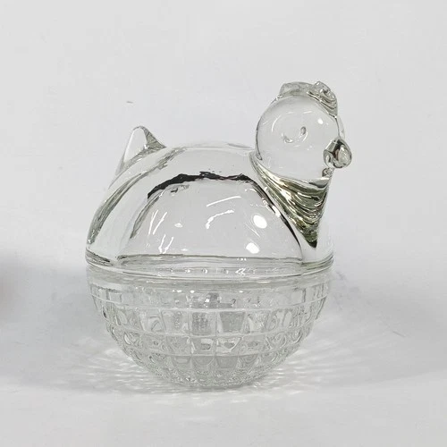 Vintage Anchor Hocking Clear Glass Hen Chicken Nest Small Lidded Candy Dish