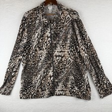 Chicos Weekends Zip up Jacket Size 3 Leopard Black Light Stretch