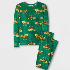 Cat Jack Kids Long Sleeve Velour Style Dino Print Pajama Set. PJs. 18 Months.