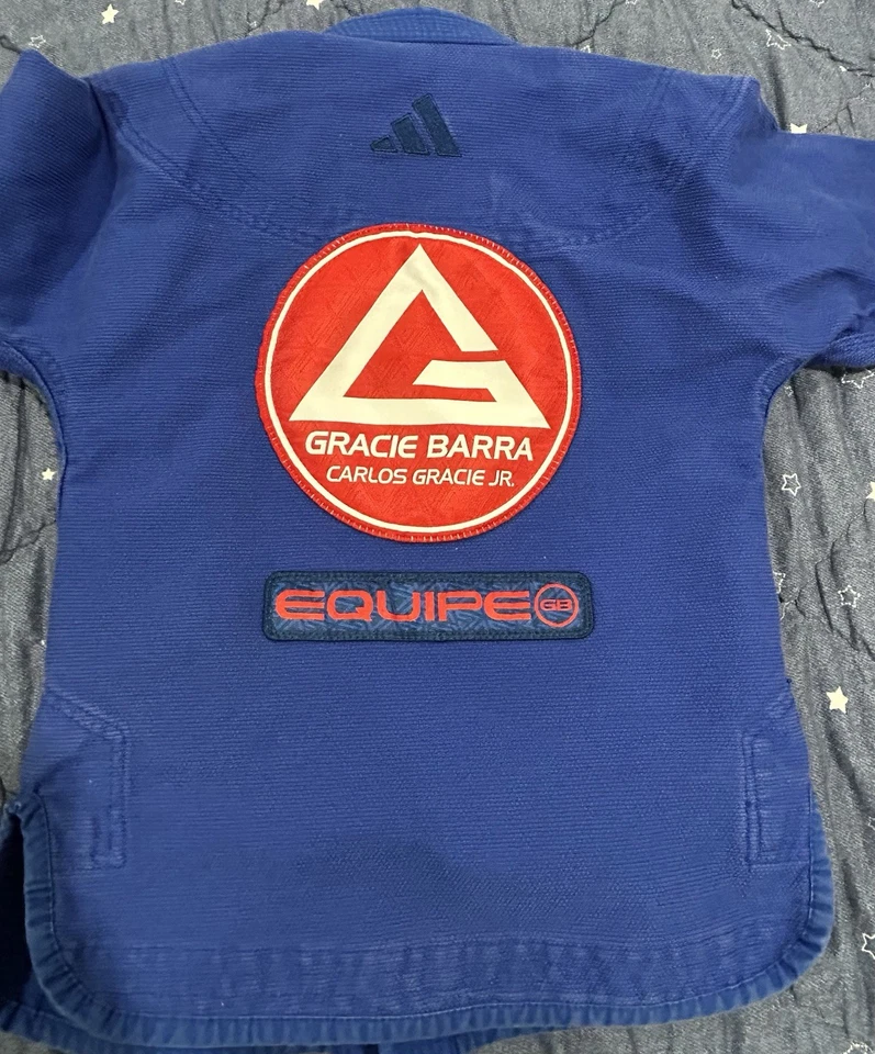 Chaqueta Adidas Azul Rojo Rayas Gracie Barra Equipe Jiu Jitsu Gi Niño Niña Talla Y3 Foto 4 de 4