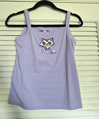 Vintage Y2K Limited Too Girls Purple Kitten Graphic Camisole Tank Top Sz 14 NWT