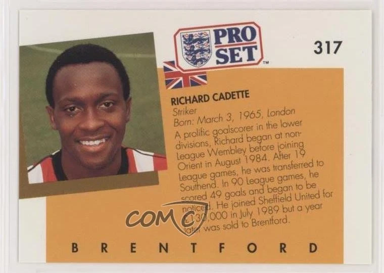 1990-91 Pro Set Richard Cadette #317 Rookie RC - Image 2 of 2