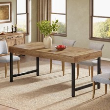 Dining Table for 4-6 People, Industrial Rectangular Kitchen Table with Metal Leg