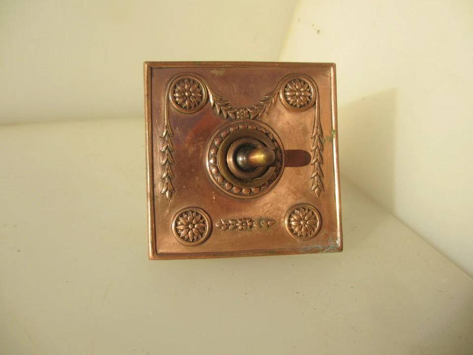 Vintage Brass Light Switch Plate Ceramic Deco Old Antique Toggle Art Deco Copper - Image 4 of 4