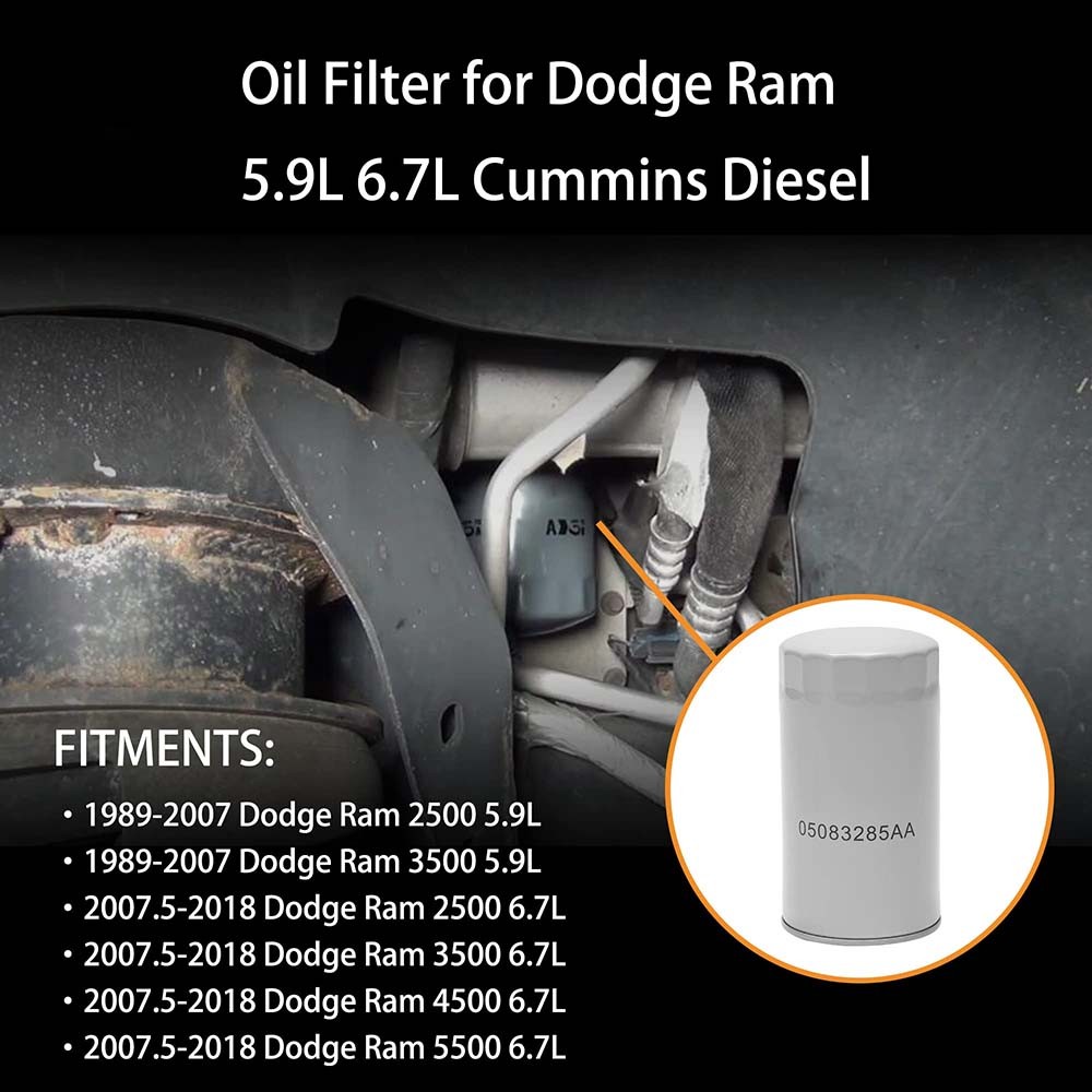 5083285AA 2pc Engine Oil Filter For 90-18 Dodge Ram Cummins Diesel 6.7L 5.9L thumbnail 12