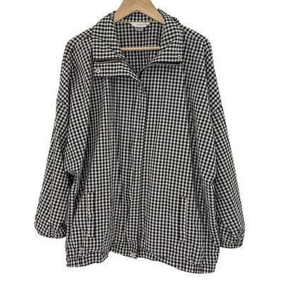 CJ Banks Plus Size Black Gingham Full Zip Mock Neck Jacket 3x Lightweight Preppy