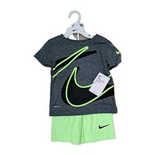 Nike Dri-Fit 2 Piece Short Tee Shirt Outfit Boys Set Size 2T Lime Blast