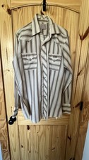Vtg 70s H Bar C Ranchwear Western Shirt Striped Pearl Snap Long Tail Large USA
