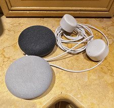 Google Home Mini Smart Speaker Lot - Gray/Black w/ Power Adapters