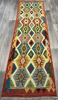 Handarbeit Kelim Läufer Wolle Naturfarben Afghan Traditionell 303cmx85cm