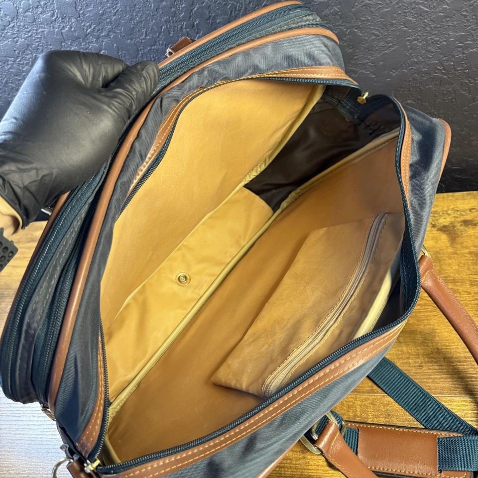 Maletín de mano de cuero nailon azul marino Lark vintage equipaje de viaje Foto 3 de 4