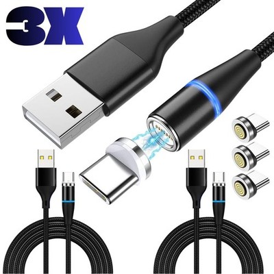 3PACK Magnetic Phone Charger Fast Charging Cable Type C Cord For Samsung/Android